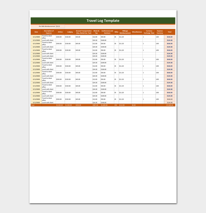 excel travel template
